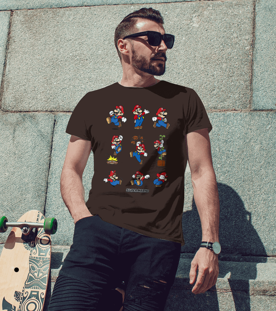 Super Mario All The Moves Funny Action Series T-Shirt