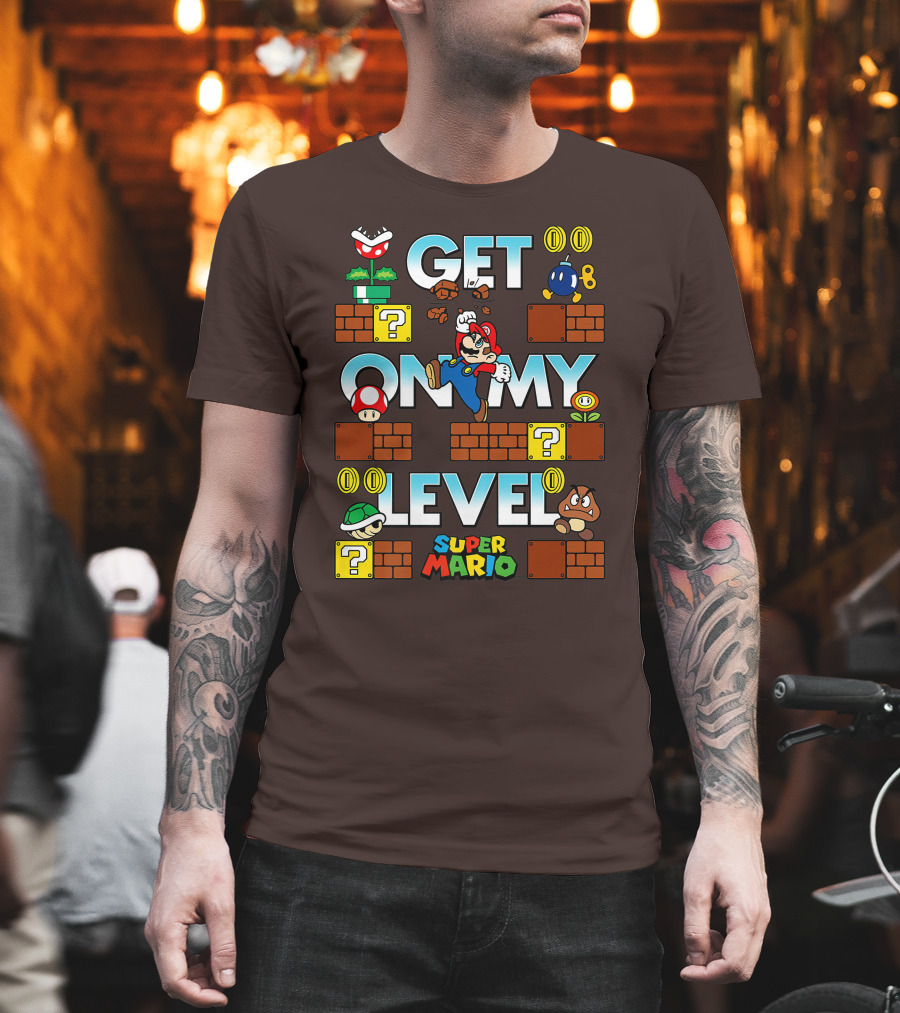 Super Mario Get On My Level with Iconic Game Characters T-Shirt