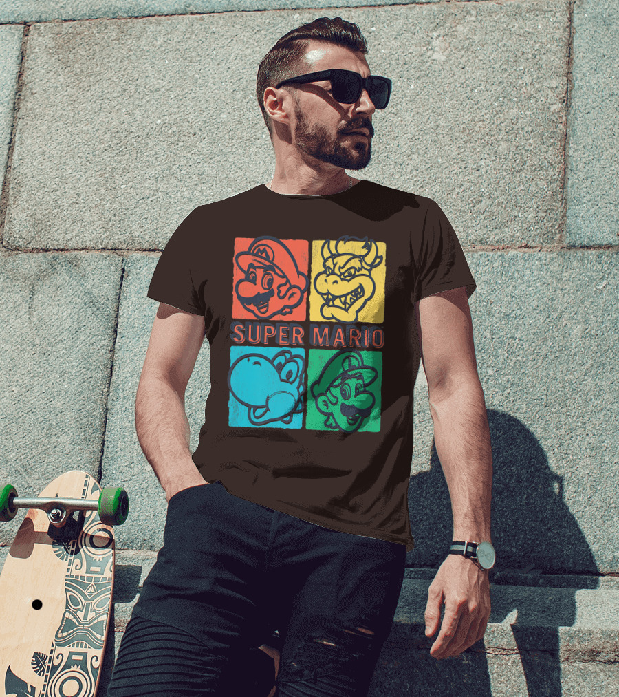 Super Mario Bowser Yoshi Luigi Distressed Square Group Shot T-Shirt