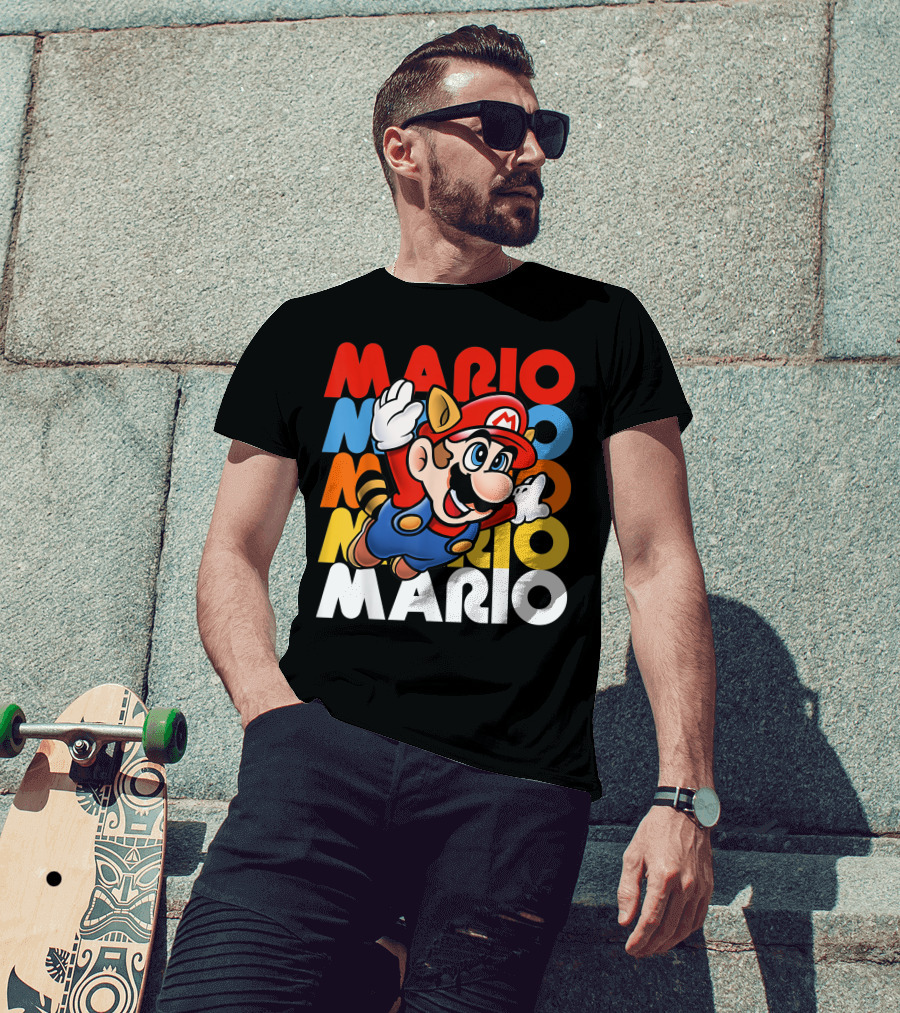 Funny Super Mario Retro Raccoon Flying Mario Repeat T-Shirt
