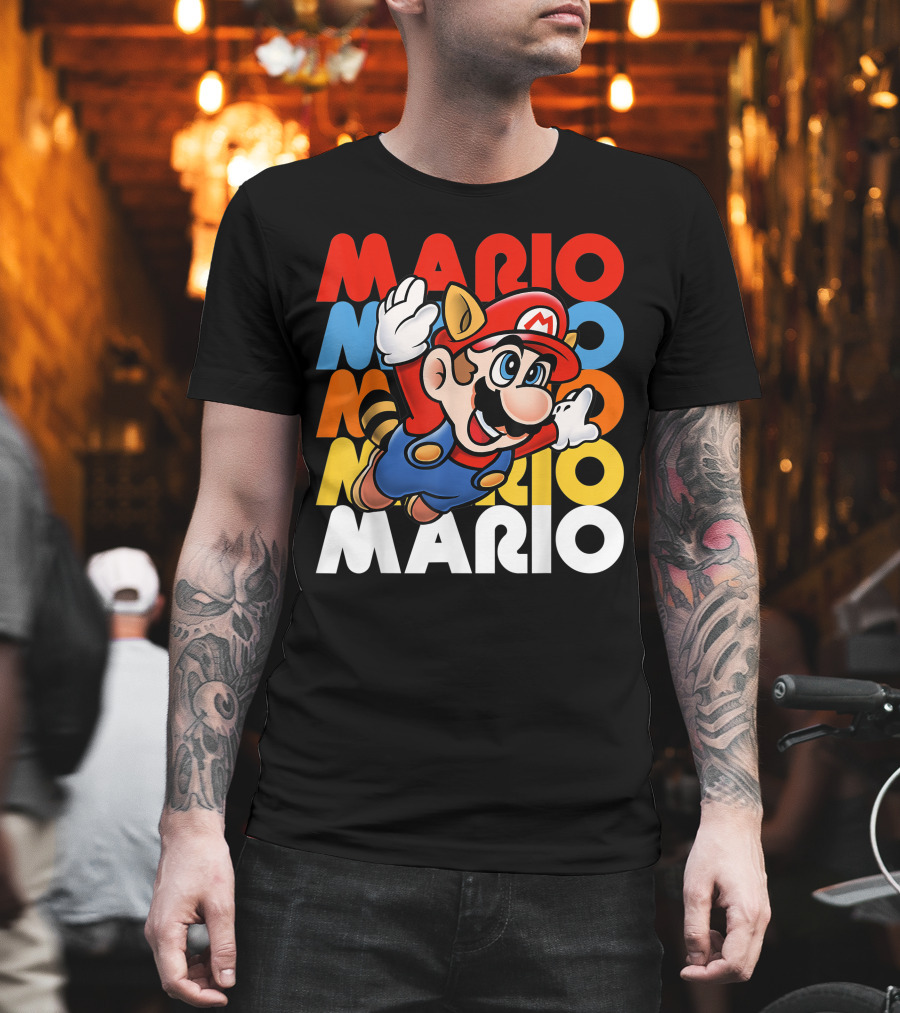 Funny Super Mario Retro Raccoon Flying Mario Repeat T-Shirt