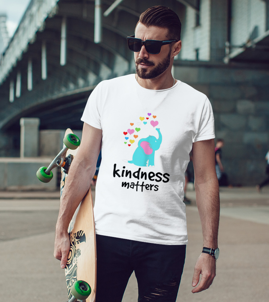 Kindness Matters Rainbow Hearts Elephant Teacher T-Shirt