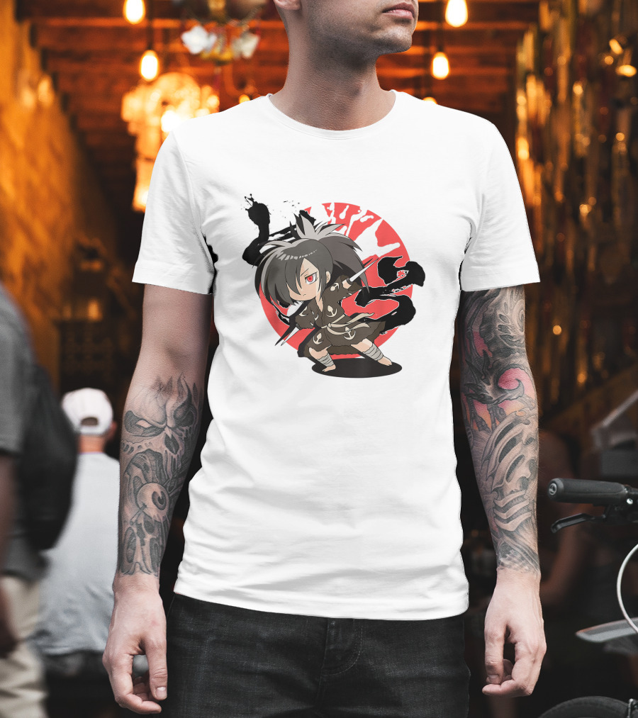 Dororo Hyakkimaru Chibi Samurai Red Sunburst Anime T-Shirt