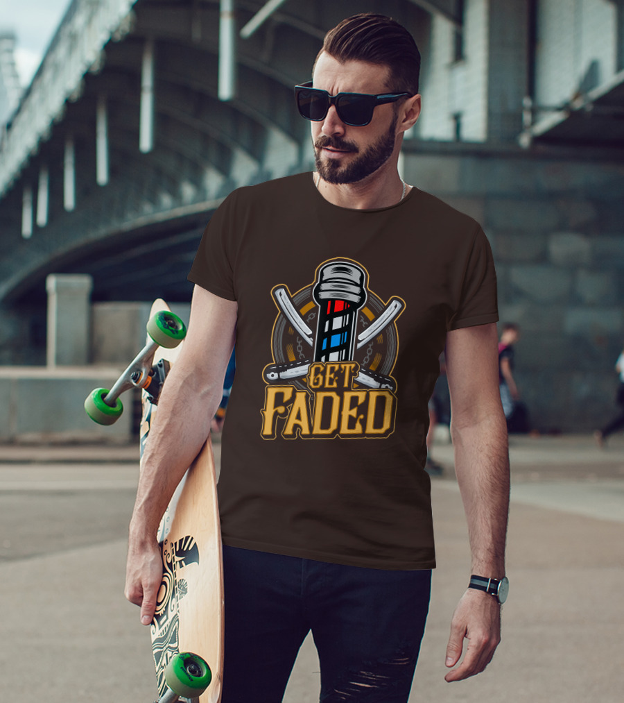 Get Faded Barber Pole Straight Razor T-Shirt