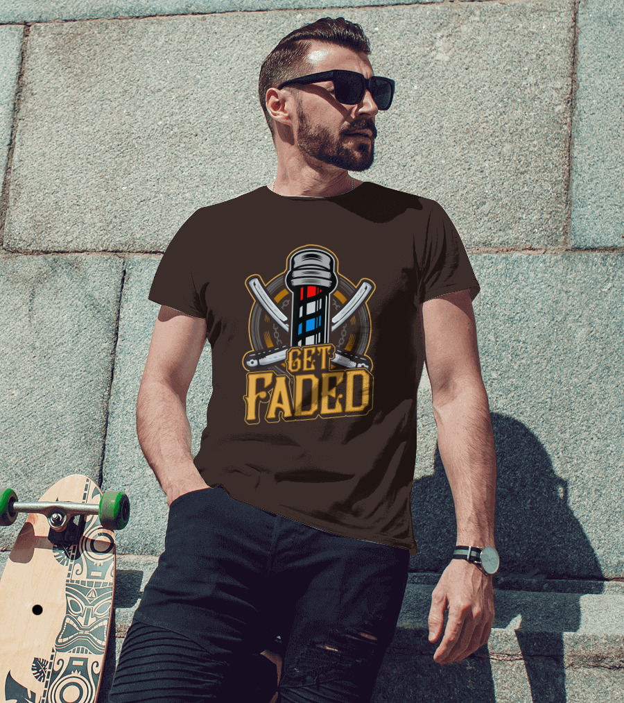 Get Faded Barber Pole Straight Razor T-Shirt