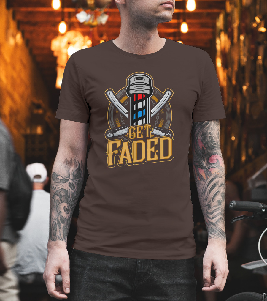 Get Faded Barber Pole Straight Razor T-Shirt