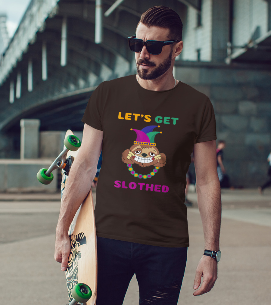 Let's Get Slothed Funny Sloth Mardi Gras Jester Beads T-Shirt
