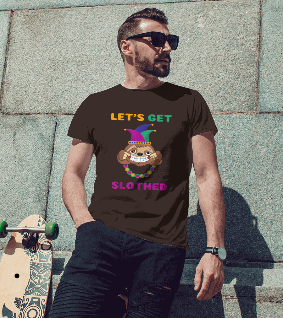 Let's Get Slothed Funny Sloth Mardi Gras Jester Beads T-Shirt