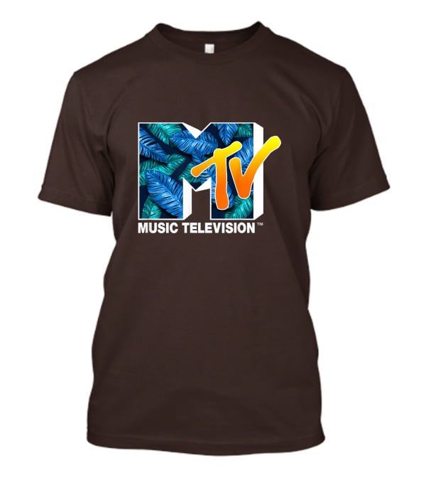 MTV Music Television Blue Green Tropical Leaf Fill T-Shirt