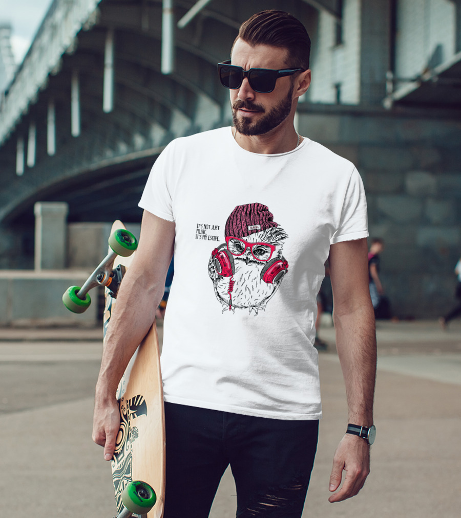 Cool Owl Listening To Music It's Not Just Music It's My Escape Owl Lovers T-Shirt