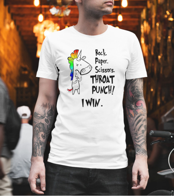 Rock Paper Scissors Throat Punch I Win Angry Unicorn Rainbow Mane T-Shirt Rock Paper Scissors Throat Punch I Win Angry Unicorn Rainbow Mane T-Shirt