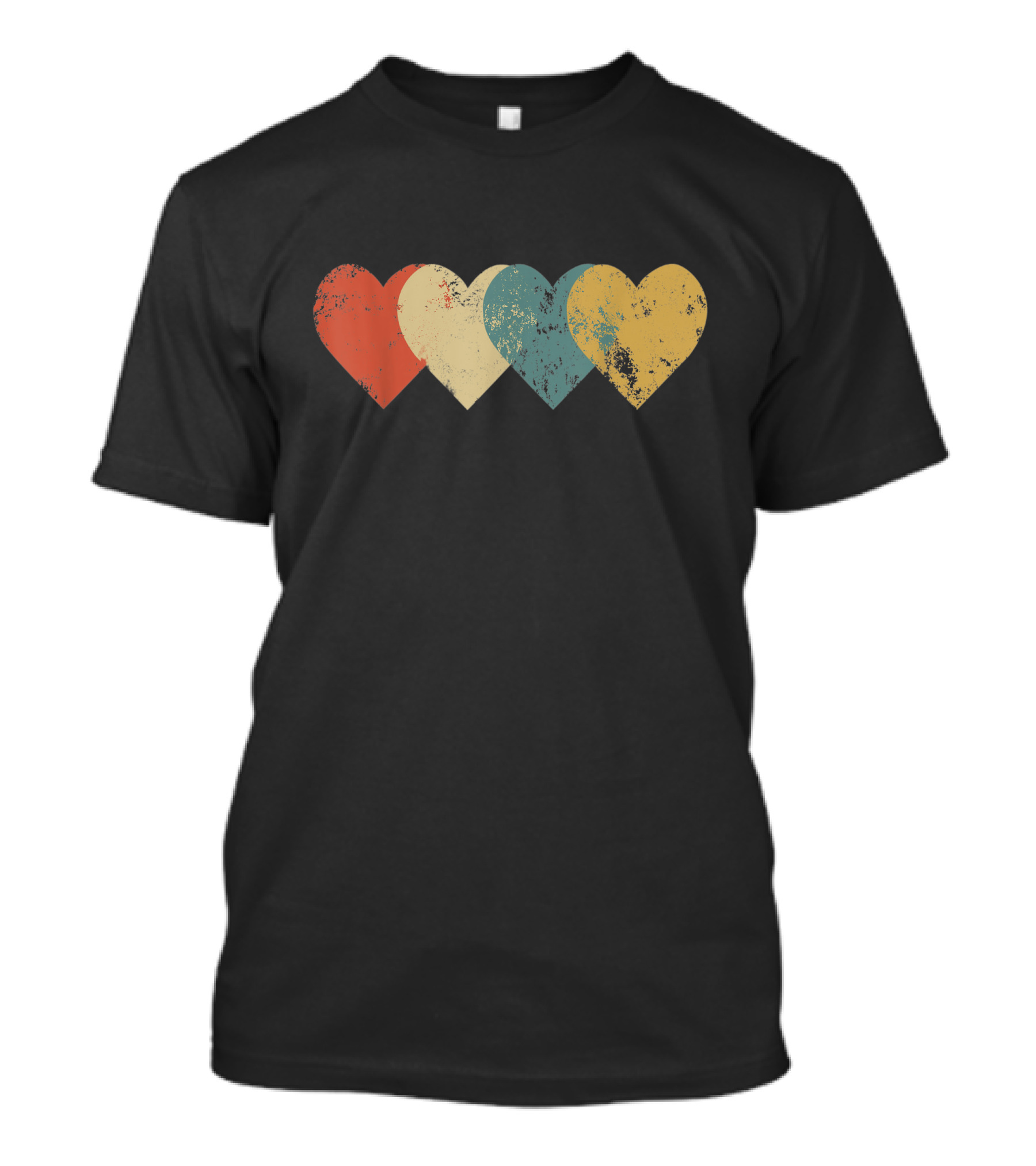 Vintage Hearts Distressed Red Yellow Blue Teal T-Shirt
