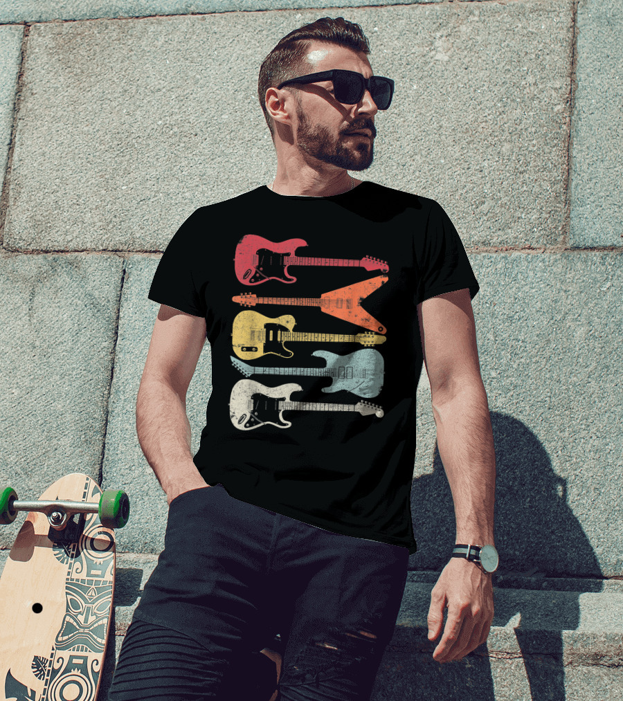 Guitar Guitarist Colorful Electric Guitars Distressed Texture T-Shirt