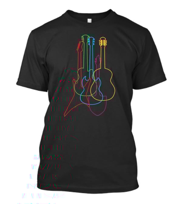 Colored Electric Acoustic Classical Guitars Neon Outline T-Shirt
