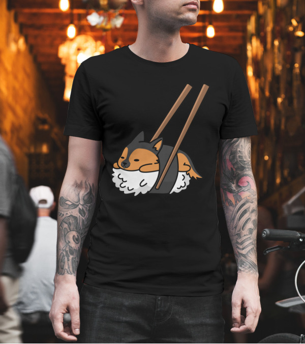 German Shepherd Sushi Delight Playfully Wrapped with Chopsticks T-Shirt German Shepherd Sushi Delight Playfully Wrapped with Chopsticks T-Shirt