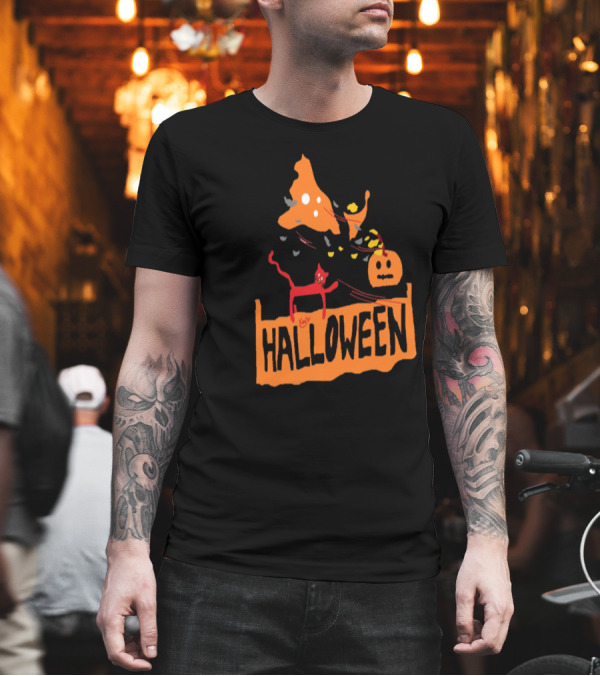 Halloween Black Cat Windy Witch Hat Pumpkin T-Shirt Halloween Black Cat Windy Witch Hat Pumpkin T-Shirt