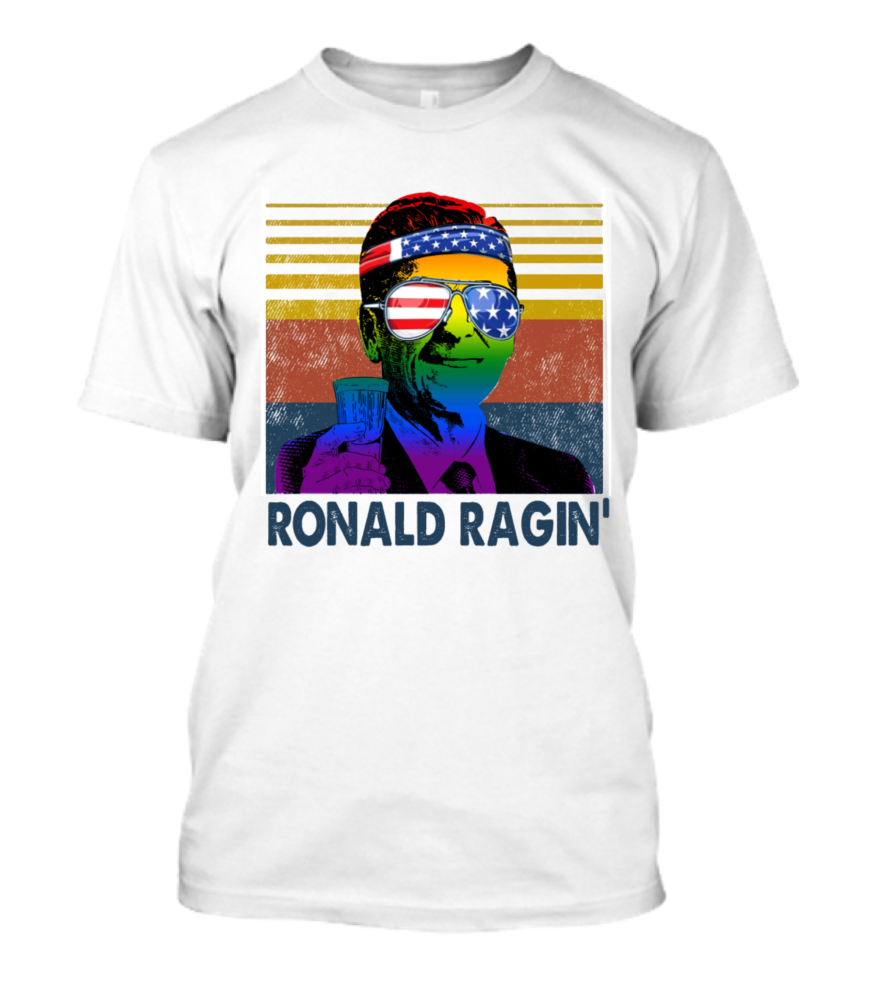 Ronald Ragin Rainbow Americana Bandana Sunglasses Flag Stripes T-Shirt