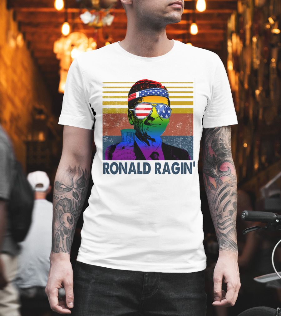 Ronald Ragin Rainbow Americana Bandana Sunglasses Flag Stripes T-Shirt