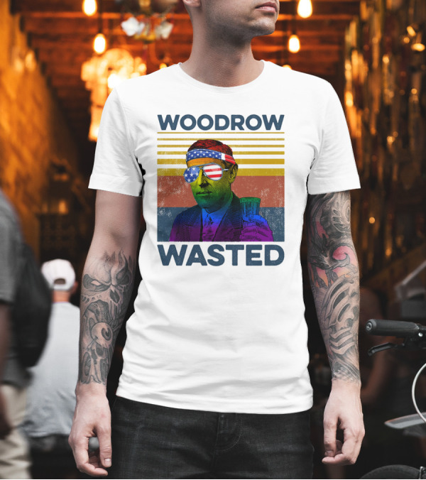 Woodrow Wasted American Flag Sunglasses Beer T-Shirt Woodrow Wasted American Flag Sunglasses Beer T-Shirt