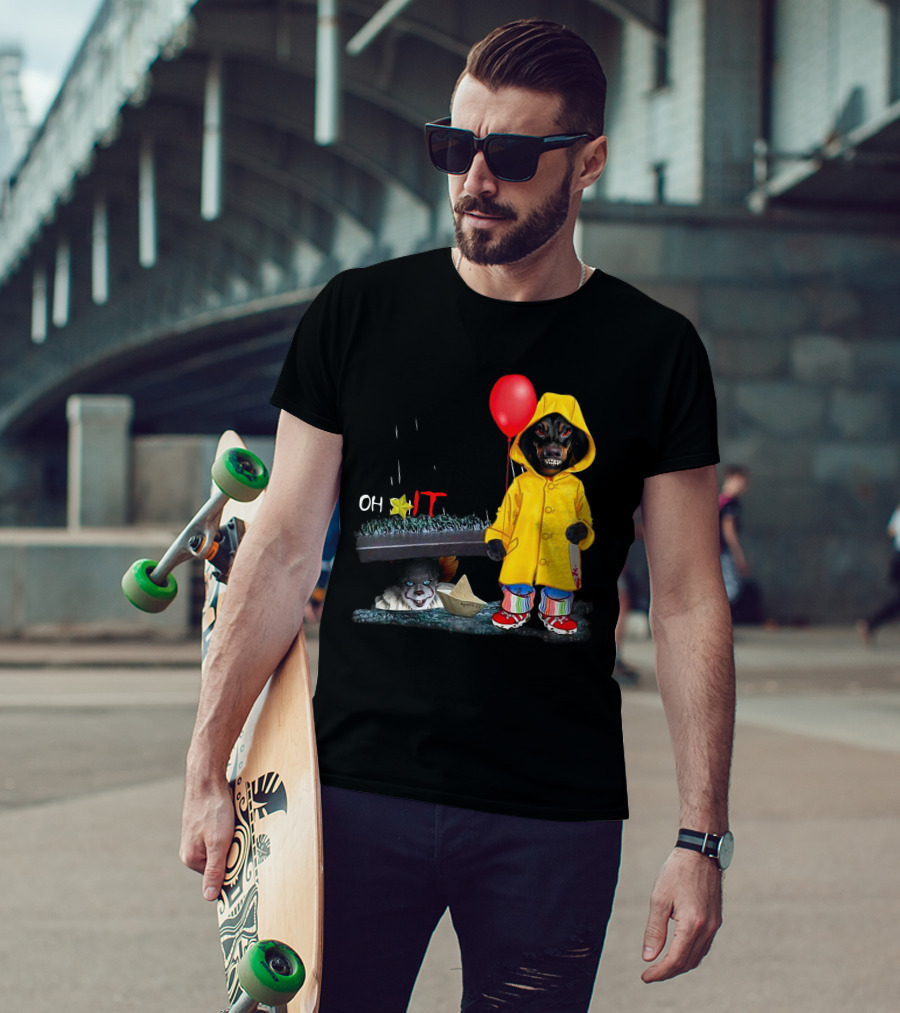 DachshundDs Oh IT With Creepy Clown And Red Balloon In Yellow Raincoat T-Shirt