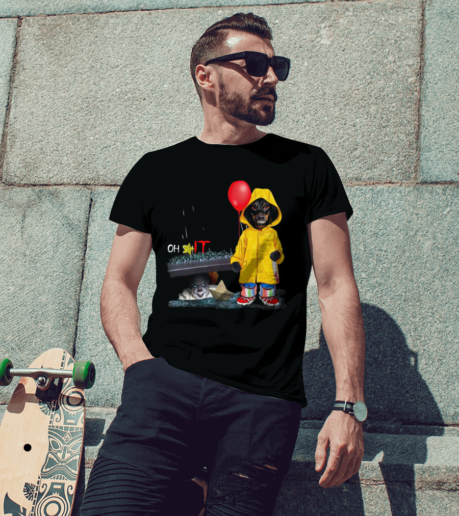 DachshundDs Oh IT With Creepy Clown And Red Balloon In Yellow Raincoat T-Shirt
