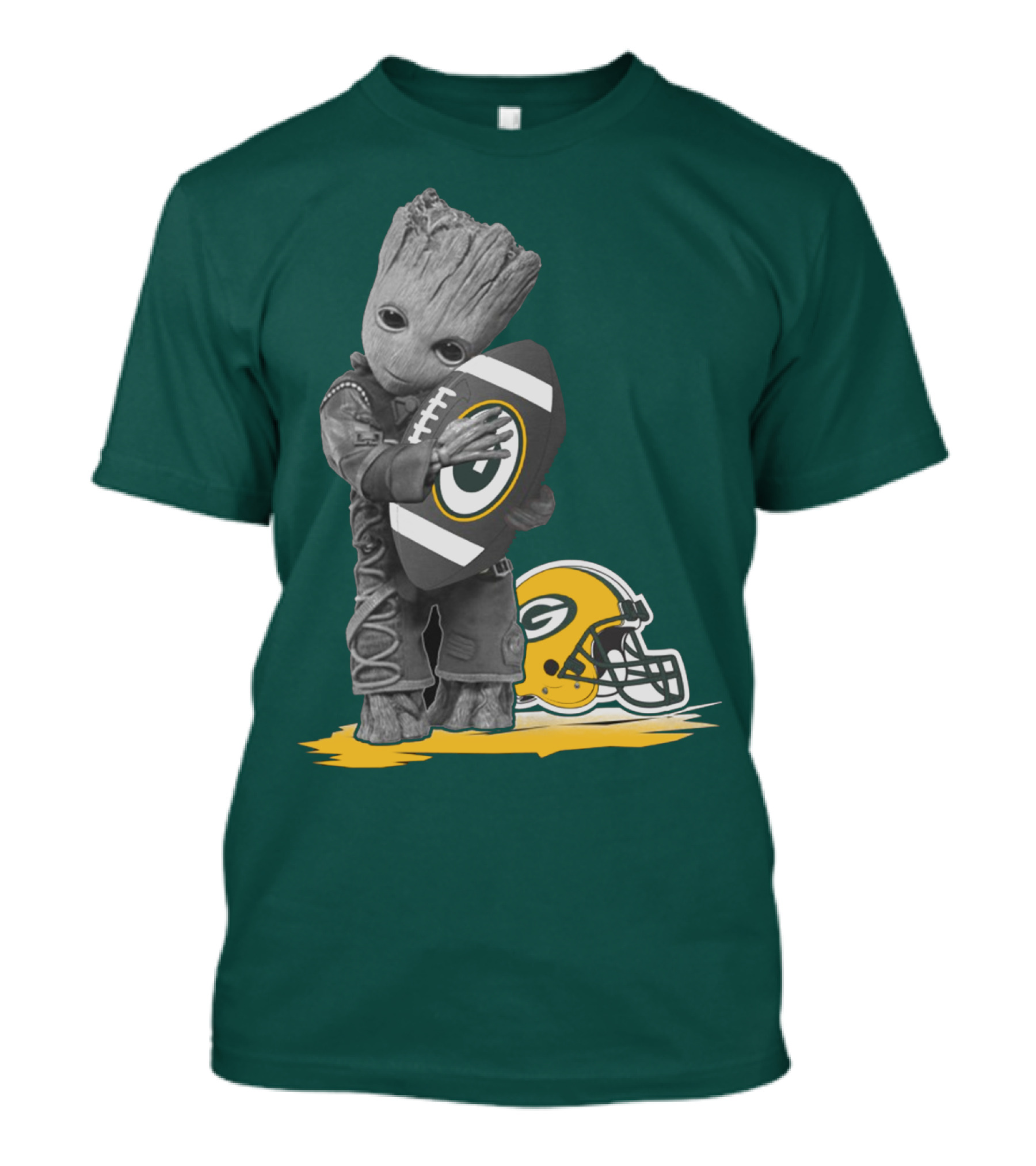 Groot Hugging Green Bay Packers Football With Helmet T-Shirt