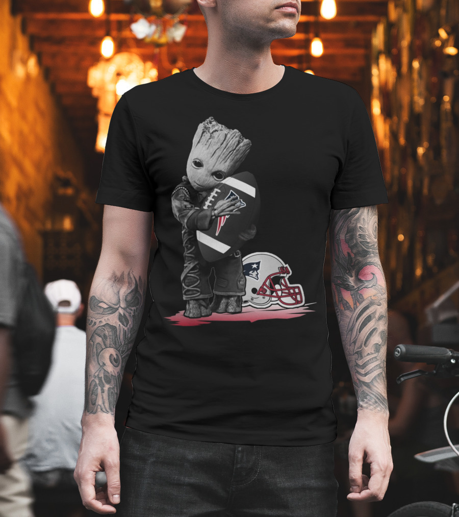New England Patriots Groot Hugging Football With Team Helmet T-Shirt