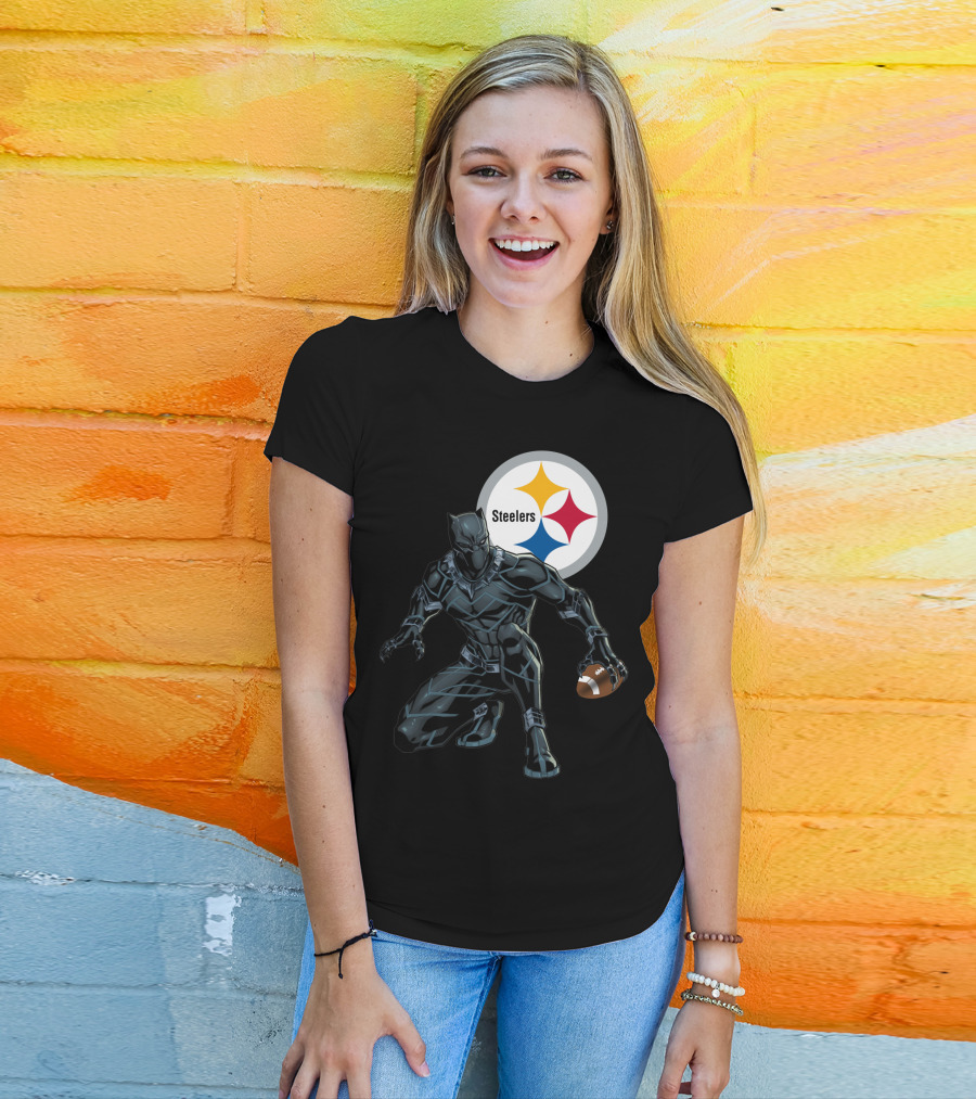 Pittsburgh Steelers Black Panther Football Crossover T-Shirt