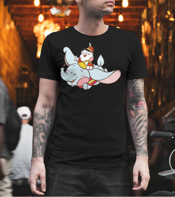 Adventures of a Flying Elephant with Cheerful Mouse Companion T-Shirt Adventures of a Flying Elephant with Cheerful Mouse Companion T-Shirt