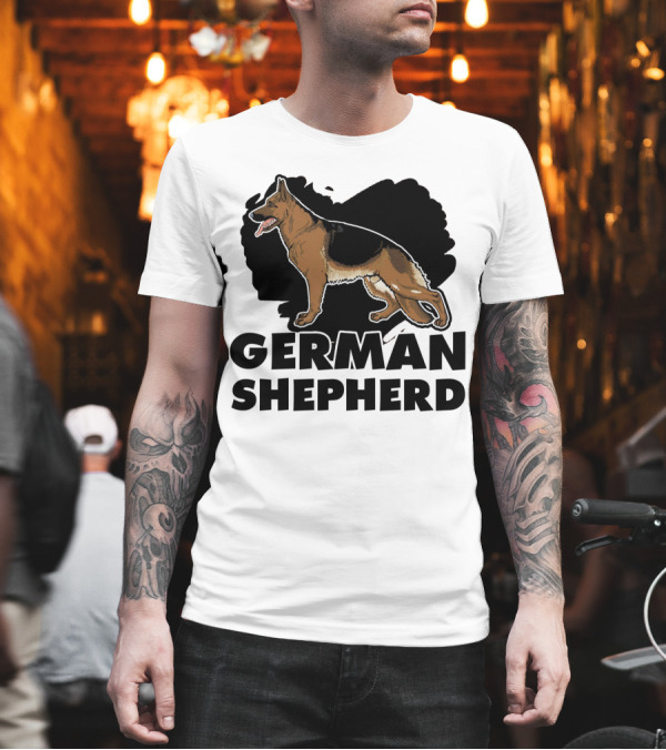 German Shepherd Silhouette with Heart Background T-Shirt German Shepherd Silhouette with Heart Background T-Shirt