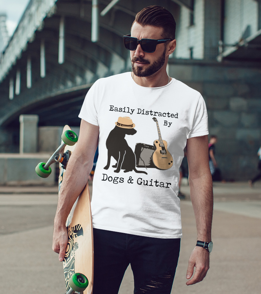 Easily Distracted By Dogs And Guitar Hat And Amplifier T-Shirt