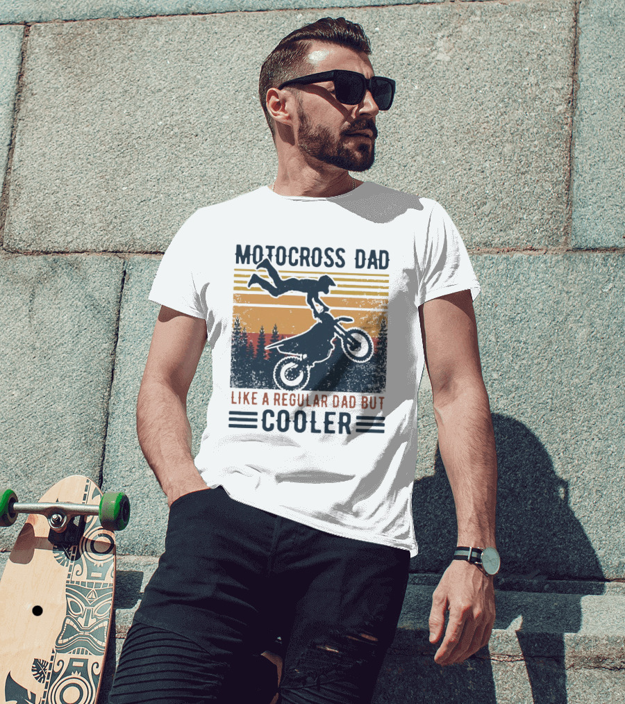 Motocross Dad Like A Regular Dad But Cooler Vintage Sunset Forest Scene T-Shirt