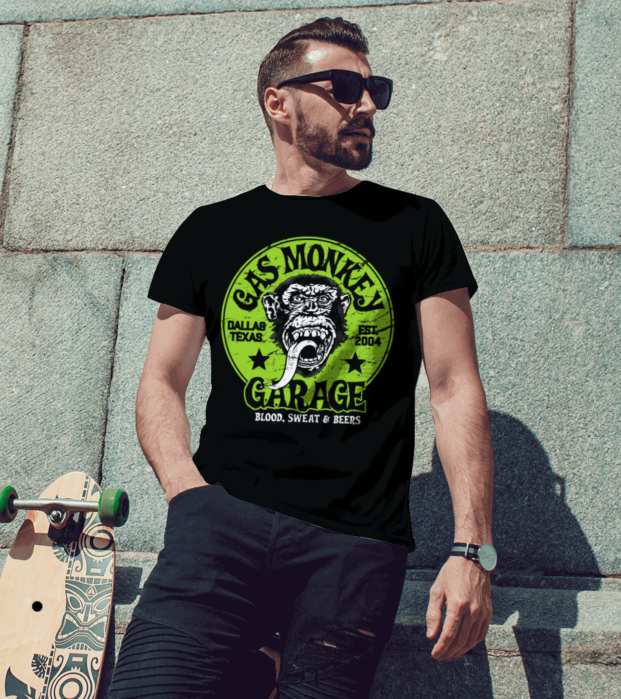 Gas Monkey Garage Dallas Texas EST 2004 Blood Sweat And Beers T-Shirt
