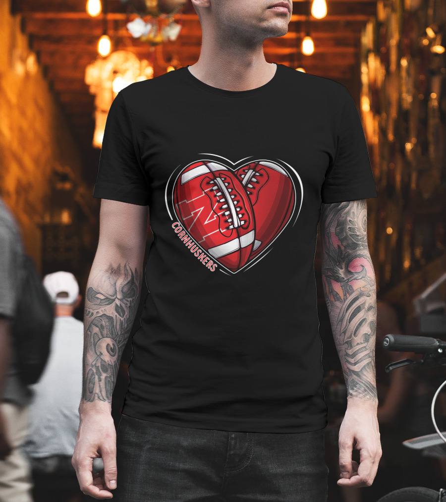 DH 90 NCAA Nebraska Cornhuskers Football Heart T-Shirt
