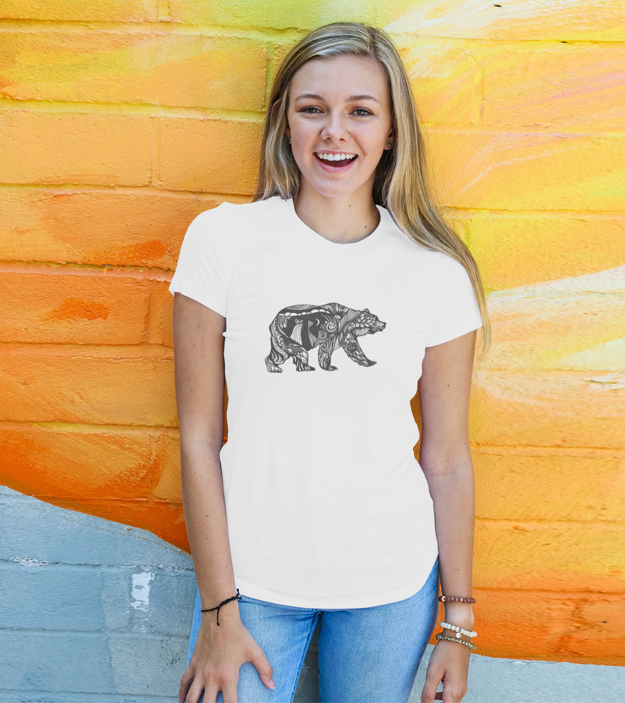 Bear With Moon And Star Patterns Surrealism Design Elements T-Shirt