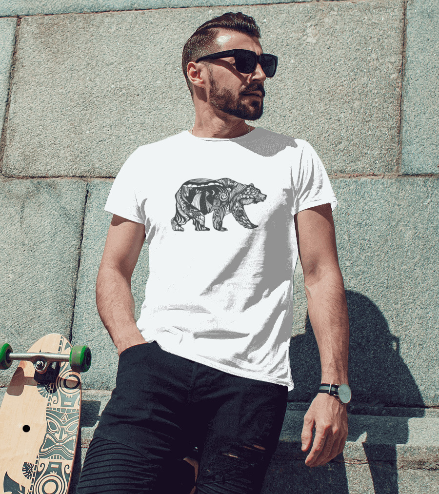 Bear With Moon And Star Patterns Surrealism Design Elements T-Shirt