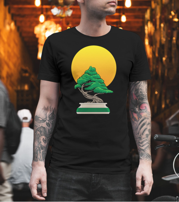 Bansai Bonsai Tree Silhouette Against Vibrant Yellow Sun T-Shirt Bansai Bonsai Tree Silhouette Against Vibrant Yellow Sun T-Shirt