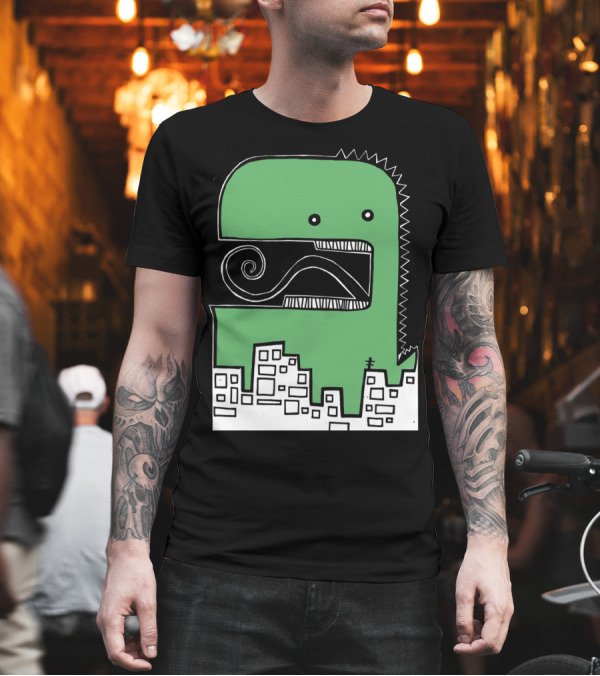 Big Lizard Cityscape Cartoon T-Shirt Big Lizard Cityscape Cartoon T-Shirt