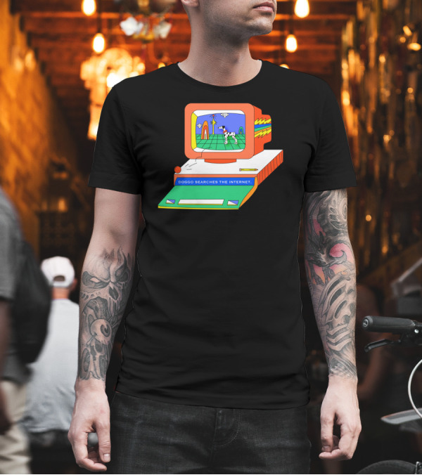 Doggo Explores the Digital World on Retro Computer Screen T-Shirt Doggo Explores the Digital World on Retro Computer Screen T-Shirt