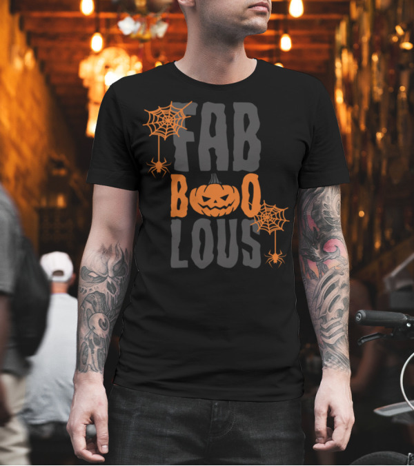 Fab Boo Lous Funny Halloween Pumpkin Humor with Spiders and Webs T-Shirt Fab Boo Lous Funny Halloween Pumpkin Humor with Spiders and Webs T-Shirt