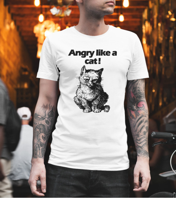 Angry Like a Cat Illustration with Grumpy Feline Expression T-Shirt Angry Like a Cat Illustration with Grumpy Feline Expression T-Shirt