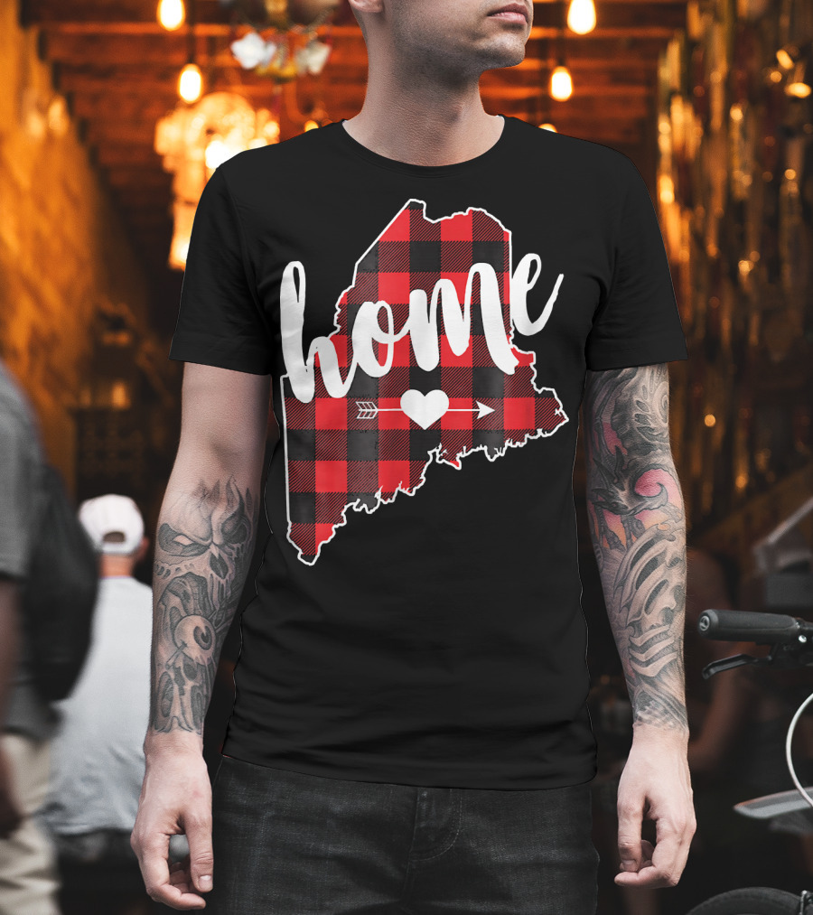 Buffalo Plaid Maine Home State Heart Arrow T-Shirt