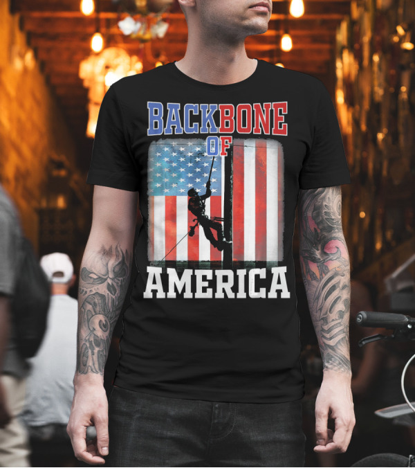 Backbone of America Lineman with American Flag T-Shirt Backbone of America Lineman with American Flag T-Shirt