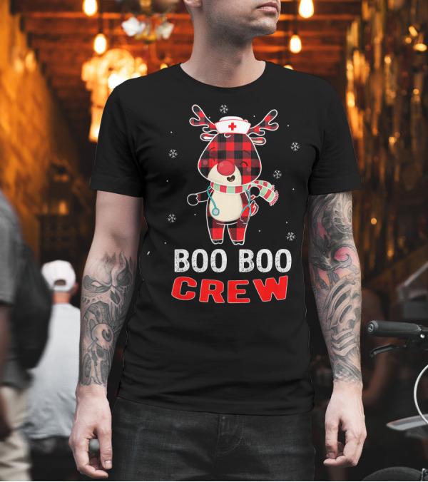 Funny Cute Reindeer Plaid Boo Boo Crew Nurse Stethoscope Snowflakes T-Shirt Funny Cute Reindeer Plaid Boo Boo Crew Nurse Stethoscope Snowflakes T-Shirt