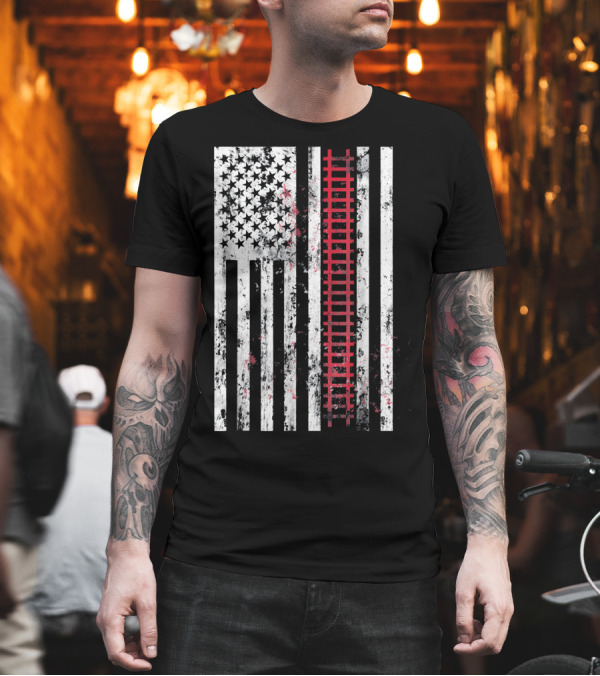 Vintage American Flag Railroad Tracks Mechanic T-Shirt Vintage American Flag Railroad Tracks Mechanic T-Shirt