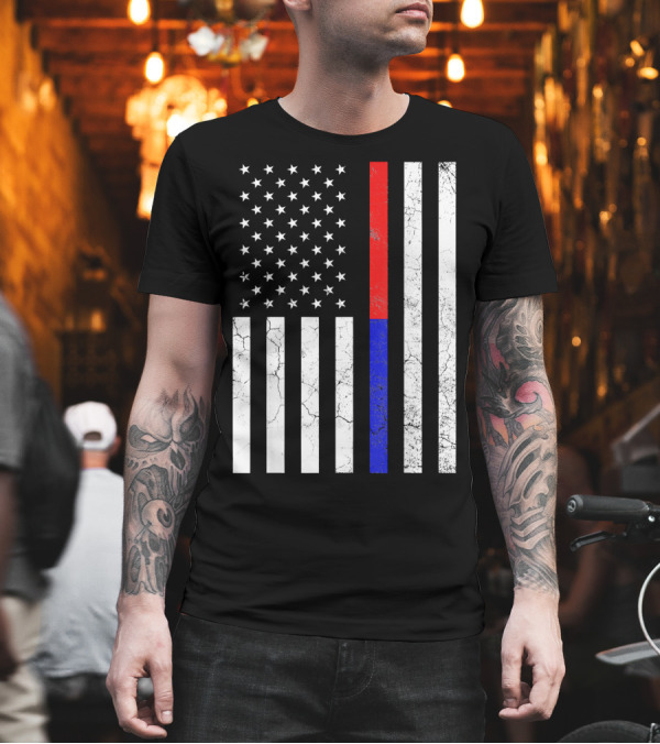 USA Flag Thin Red Blue Line Police Firefighter Unity T-Shirt USA Flag Thin Red Blue Line Police Firefighter Unity T-Shirt