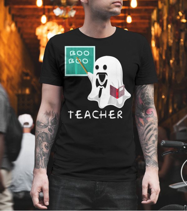 Boo Boo Teacher Ghost with Chalkboard and Book T-Shirt Boo Boo Teacher Ghost with Chalkboard and Book T-Shirt
