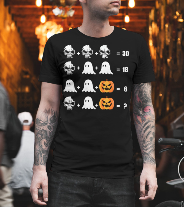 Halloween Math Puzzle: Solve the Skull, Ghost, and Pumpkin Equation T-Shirt Halloween Math Puzzle: Solve the Skull, Ghost, and Pumpkin Equation T-Shirt