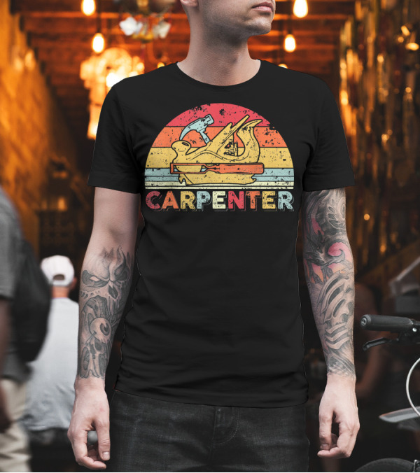 Carpenter Hammer Plane Vintage Retro Sunset T-Shirt Carpenter Hammer Plane Vintage Retro Sunset T-Shirt
