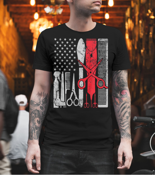 Barber Tools American Flag Funny Retro Vintage USA T-Shirt Barber Tools American Flag Funny Retro Vintage USA T-Shirt